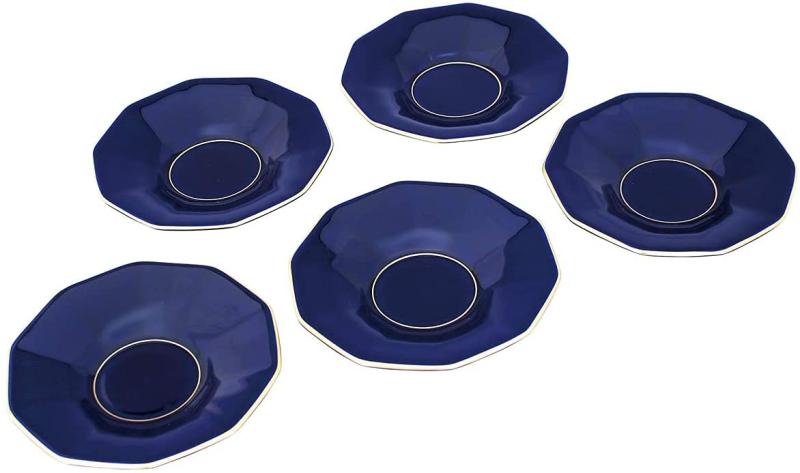 香蘭社 茶托セット 5枚 ルリ色 十角形 有田焼 日本製 深く美しいルリ色のシンプルな十角形のデザインが..