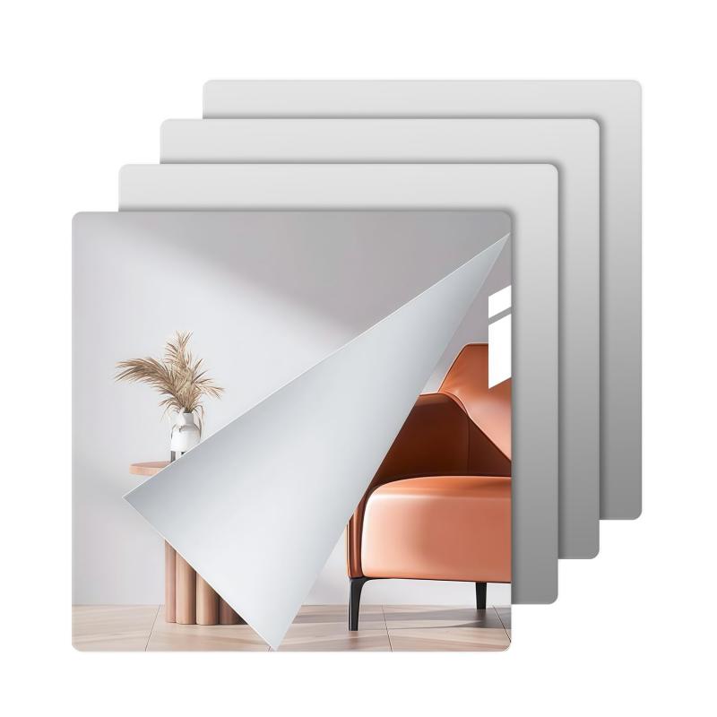 アクリルミラー 割れない鏡 28cm*28cm*4枚セット 穴あけ不要 全身鏡 姿見鏡 壁掛け ミラー 貼る鏡 地震..