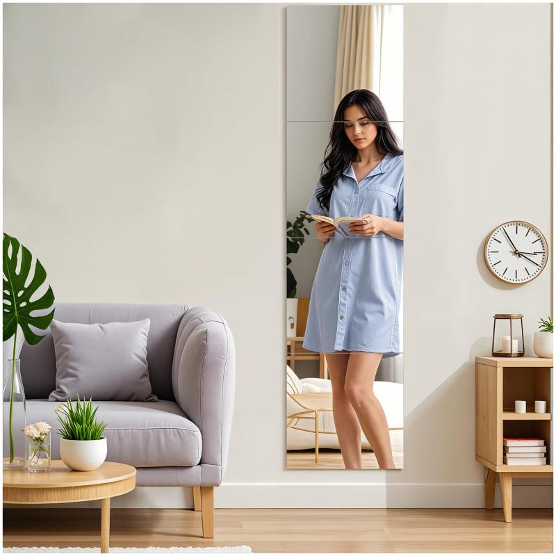 Falala 全身鏡 姿見鏡 割れない鏡 壁掛け ミラー 貼る鏡 アクリルミラー 飛散防止 穴あけ不要 自由に組立て可能 浴室 玄関 壁 リビング クローゼット (27cm×19cm×6枚セット)(3.0)