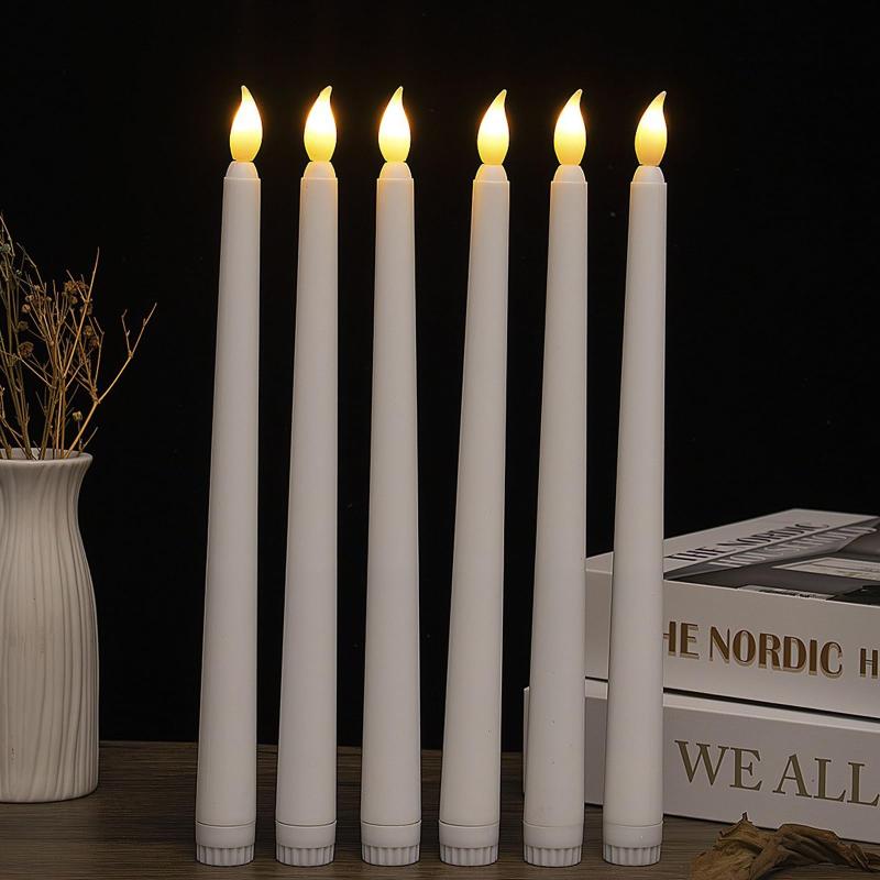 LEDキャンドルライト 6本セット 点滅 細長い型 暖かい黄色の光 癒し ナイトライト 火を使わない ...