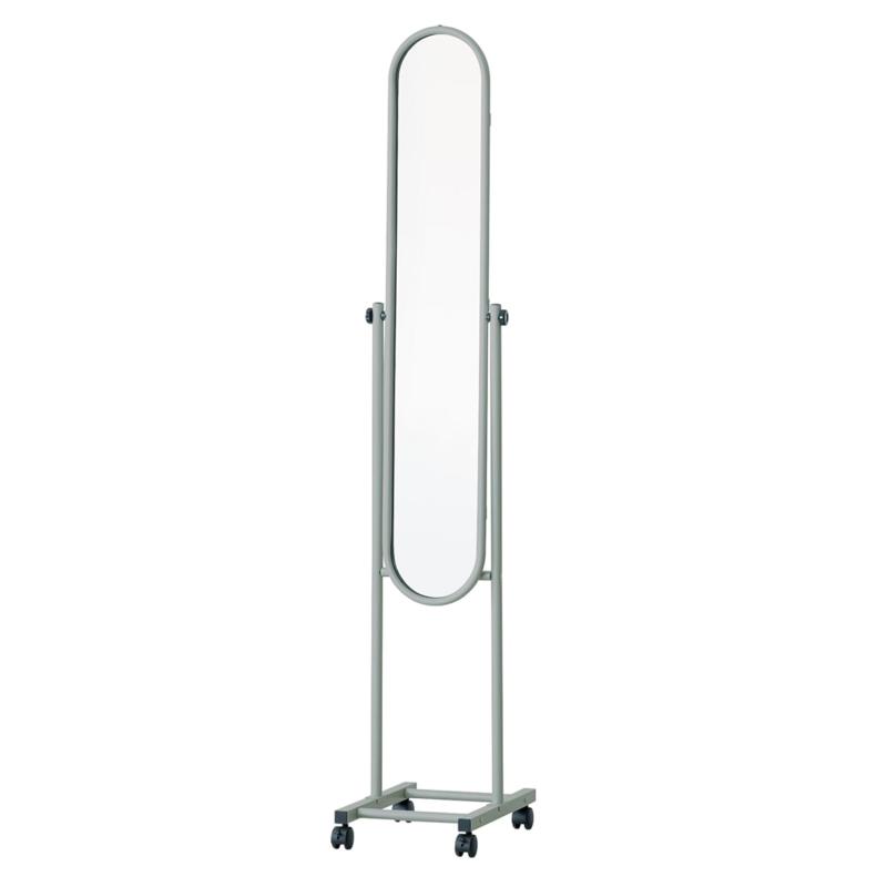 永井興産 パイプスタンドミラー(キャスター付) グレー 幅30cm×高さ157cm 角度調整可 組立品 NK-108