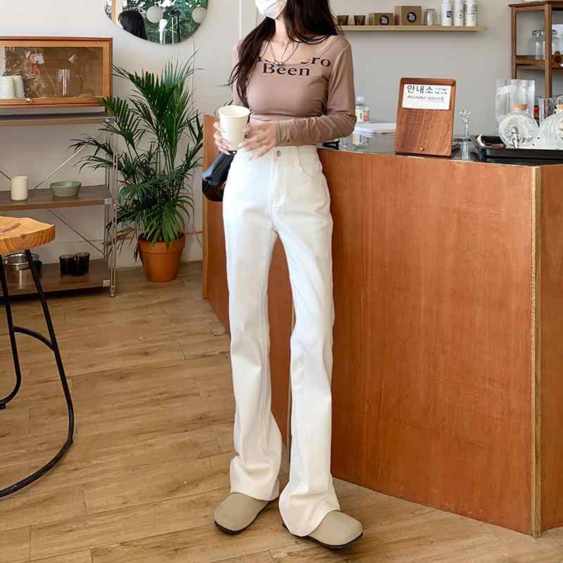 ・カテゴリ: 牛仔パンツ・スタイル: 韓版カジュアル・主な素材: 綿80-90%・パンツタイプ: 微喇型・パンツ丈: 長丈・流行要素: 水洗・カラー展開: ホワイト、ブラック・サイズ展開: XS、S、M、L、XL、XXL・対象年齢: 成人・対象性別: 女性