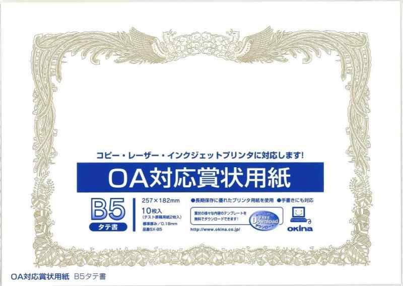 オキナ OA対応 賞状用紙 B5タテ書 10枚入