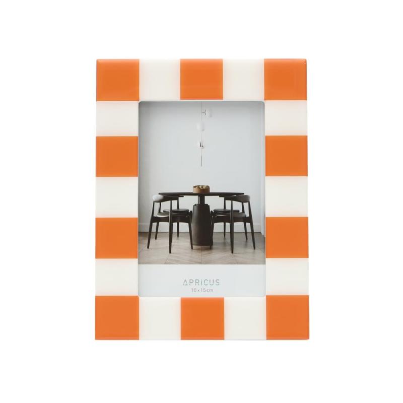 ルークラン アプリクス APRICUS フォトフレーム チェック ホワイト＆オレンジ 15×20×1.7cm L版 写真立..