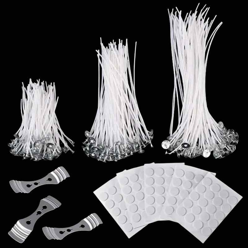 キャンドル芯 150本セット 9cm/15cm/20cm ロウソクの芯 綿 ろうそく芯 ウィック キャンドル用芯 座金付き 蝋燭の芯 ジェルキャンドル向け キャンドル 芯固定ホルダー 丸形両面テープ 手作り キ