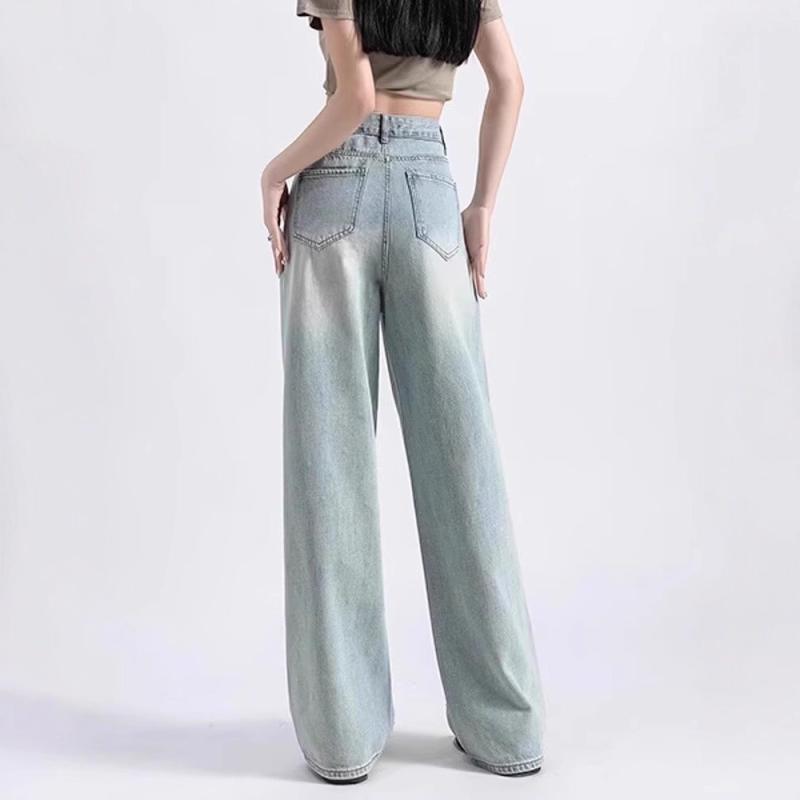 デニムパンツ 女性用 ライトブルー ミディアムウエスト フレア スリムフィット 伸縮性なし コットン ポリエステル 混紡素材 コットン デニム 生地 ストレートレッグ タイプ 気質 通勤 スタイル 快適 デイリー ウェア 基本 デザイン ロングレングス
