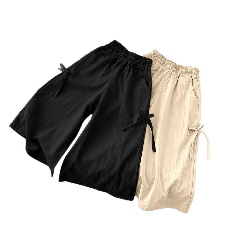 女児 七分パンツ 夏用 キッズ レディース ガールズ ピンク ブラック グリーン ベージュ パープル 接触冷感 ポリエステル 涼しい 柔軟 ワイドレッグ ルーズ スリム 百搭 スポーツ ミッドライズ イージー 普段使い 遊び着 伸縮性 吸湿速乾 通気性