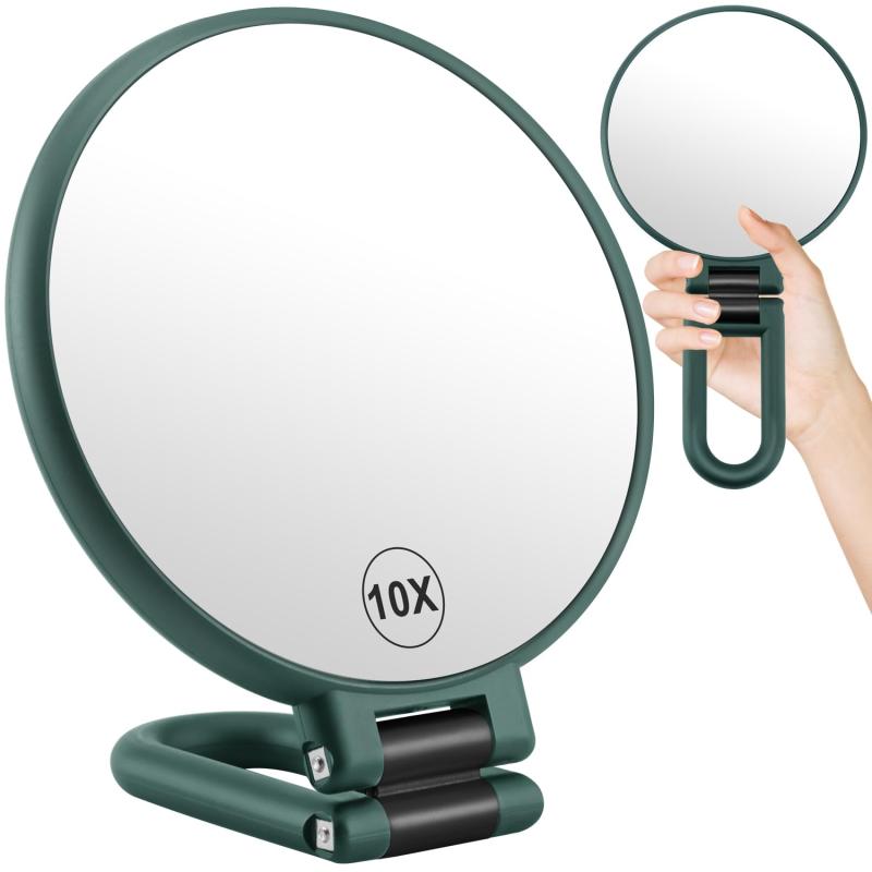 LunarCorky 手鏡 30倍と等倍拡大鏡 折りたたみ 両面化粧鏡 ハンドル付き卓上ミラー 持ち運び便利 コンパクト 旅行用 円形（ホワイト）