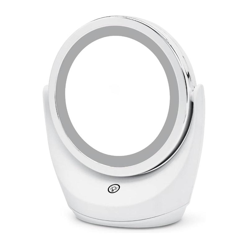 化粧鏡 卓上ミラー LEDライト付き鏡 女優ミラー 5倍拡大鏡付き メイクミラー 電池式 360°回転 明るさ調節 3段階調光