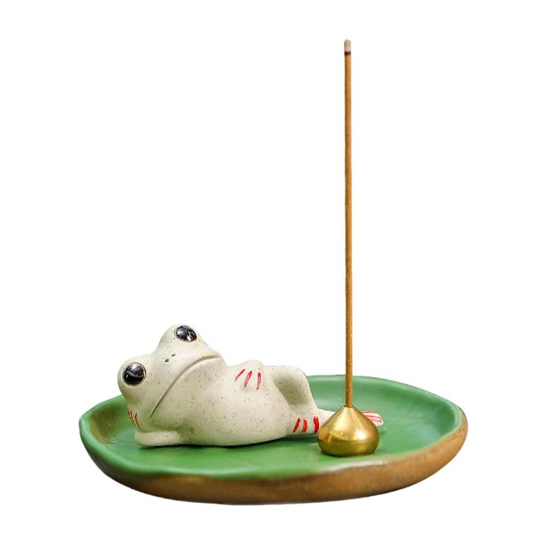 HARUMAKI カエル型 陶器製お香立て お香立て 線香立て 可愛い 蓮の葉 小さなカエル お香たて 禅陶器 仏壇用香炉インテリアにも最適 線香対応 リラック...