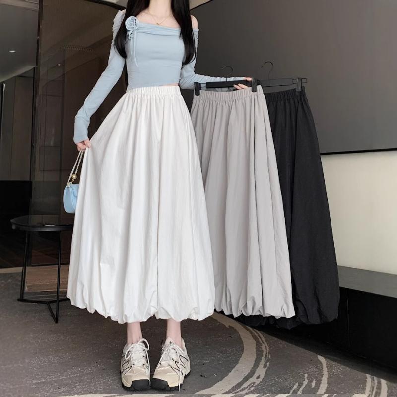 ・スタイル: 通勤風・スカートカテゴリ: 半身スカート・スカートタイプ: 灯笼裙・スカート丈: 中丈・柄: 無地・カラー展開: 白色、黒色、灰色・サイズ展開: S、M、L、XL・主な素材: ポリエステル・主素材成分: ポリエステル繊維 50%～70%・その他素材: その他 30%以下・伸縮性: 無弾性