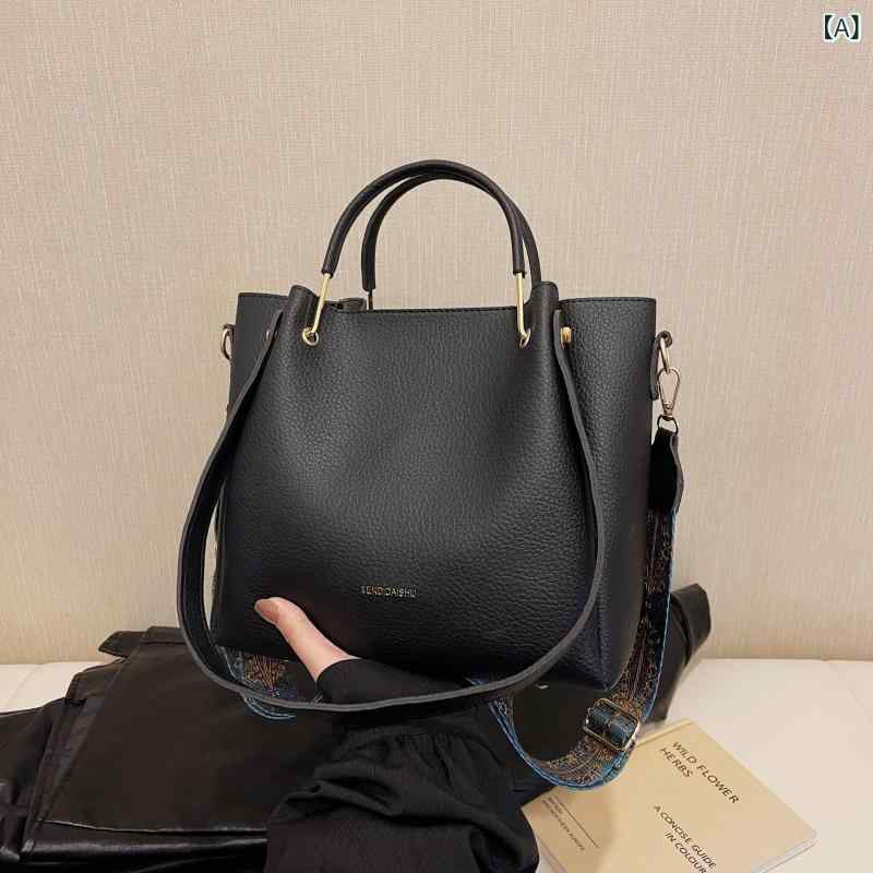 トートバッグ 女性用 斜めがけ 横型 大容量 シンプル スタイリッシュ 通勤 普段使い 春夏 黒 ブラウン PU素材 ポリエステル内張り ジッパー開閉 カードポケット シングルストラップ 中硬度 日常コーディネート