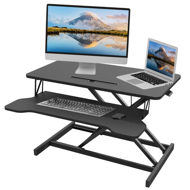 80cm デスクコンバーター、Kシリーズ、高さ調節可能な昇降式昇降式デスク、ワイドキーボードトレイ付き..