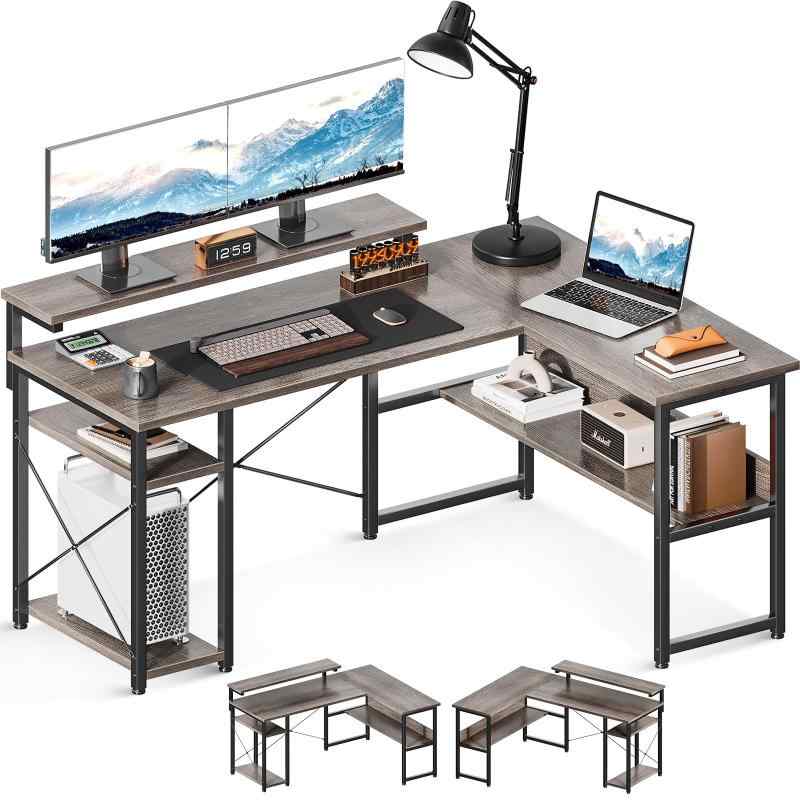 AODK パソコンデスク 幅137cm モニター台付き 棚付き ゲーミングデスク l字デスク デスク 机 pcデスク ..