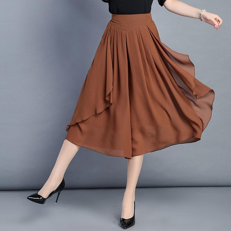 スカートパンツ 女性用 夏 通勤 七分丈 ワイドレッグ 高腰 ゆったり 薄手 涼しい ポリエステル ブラック ブルー パープル ベージュ OLスタイル 韓国風 気質 大きいサイズ クロップドパンツ ワイドパンツ スカーパンツ 軽量 吸湿速乾 伸縮性 ハイ