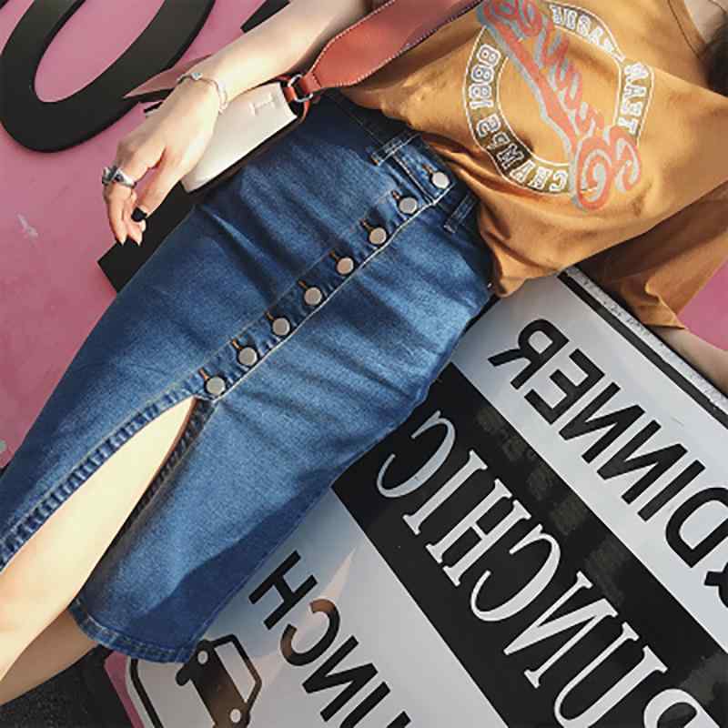 ・カテゴリ: 半身裙・スタイル: 都市風・主な素材: 綿95%以上・スカート型: 包臀裙・スカート丈: 中丈・流行要素: ボタン、拼接・カラー展開: 浅藍、深藍・サイズ展開: XS、S、M、L、XL、XXL、3XL
