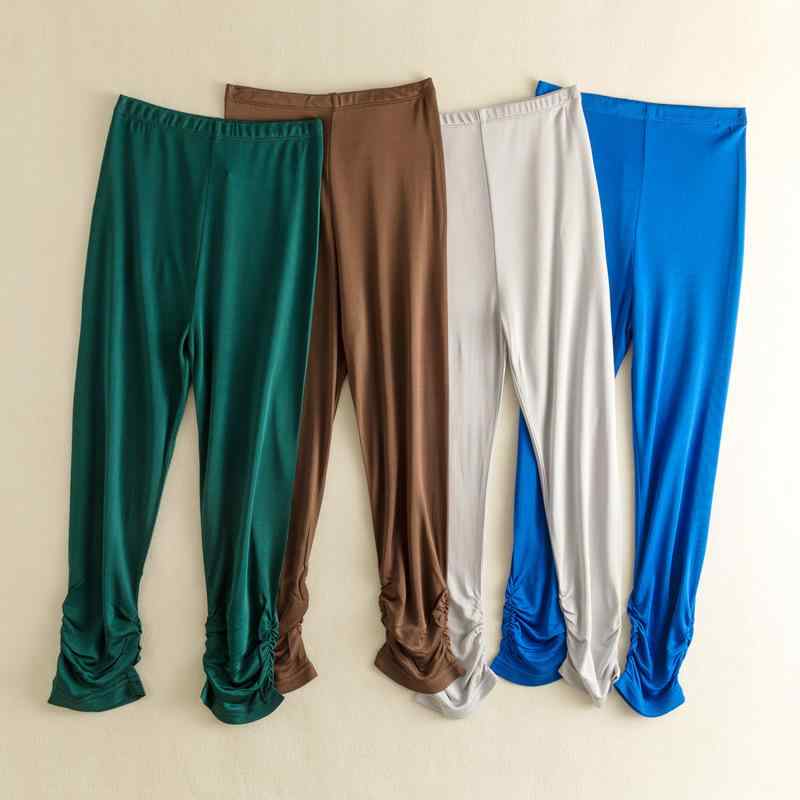 レディース 夏用 打底パンツ 桑蚕絲 粘膠繊維 接触冷感 薄手 修身 ハイウエスト 光腿 七分丈 細脚 ペンシルパンツ 薄型 中弾力 ゆったり 純色 かわいい 普段使い 通勤 通学 軽量 伸縮性 吸湿速乾 白色 ブラック ダークグレー ライトグレー ブラ