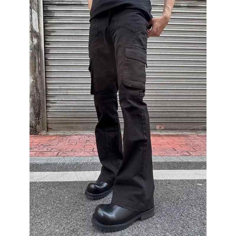 メンズ 工装パンツ 春夏 秋冬 通年 黒 コットン 素材 吸湿速乾 透気性 微弾力 伸縮性 軽量 直筒 マイクロフレア スリムフィット ゆった..