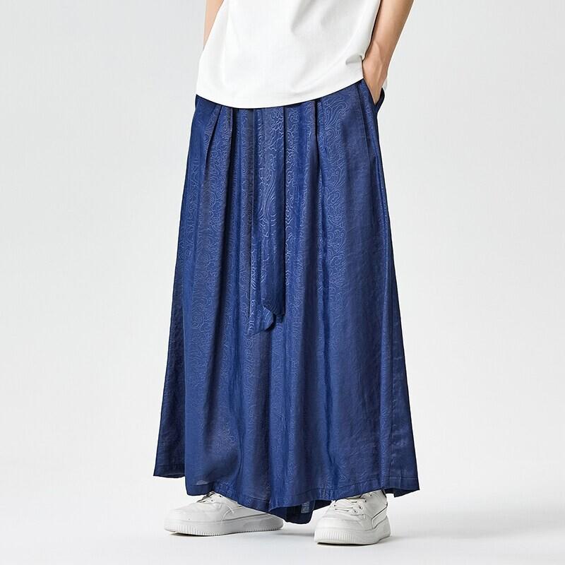 メンズ 夏 竹繊維 高弾性 直筒 阔腿パンツ 民族風 花柄 グラデーション 暗紋 中国風 プリント 薄手 軽量 吸湿速乾 中腰 系紐 長ズボン ゆったり シルエット 青春 流行 青少年 向け 白色 グレー ネイビー ブラック カラー 展開 スポーツ 休闲