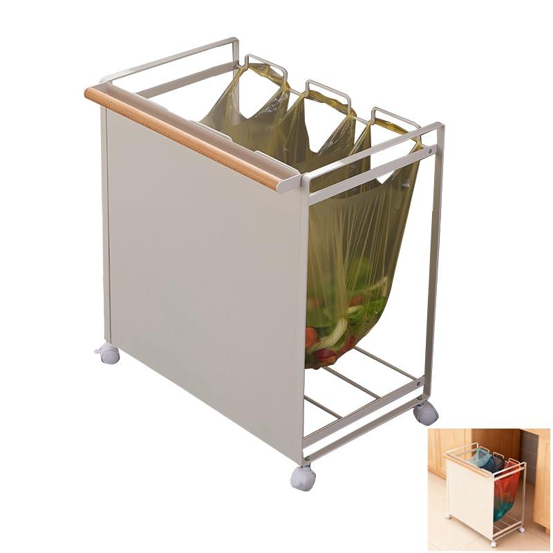 ゴミ袋 スタンド 目隠し分別ダスト ワゴン 3分別 ミ袋掛け 枠だけ簡易ゴミ箱 フレームのみ ャスター付き 50*34.5*54.5cm