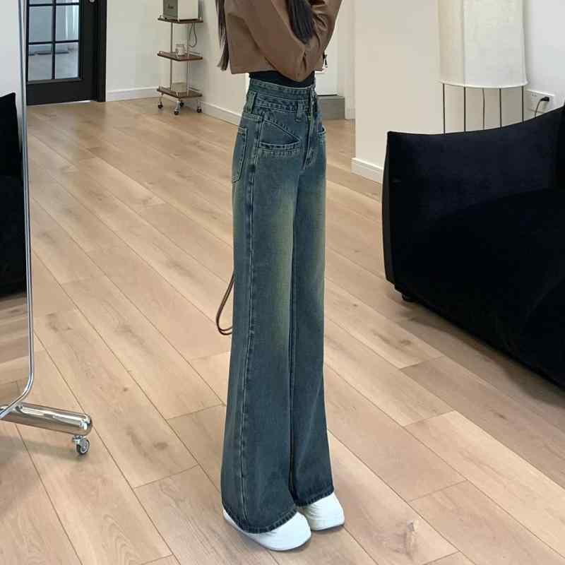 レディース ワイドパンツ 牛仔 デニム 長ズボン ハイウエスト ゆったり シルエット スリムライン デザイン 春夏 復古 スタイル 軽量 ストレッチ 綿素材 接触冷感 快適 普段使い 通勤 コーデ ミックス 3D プリント 切り替え 加工 学院風 かわい