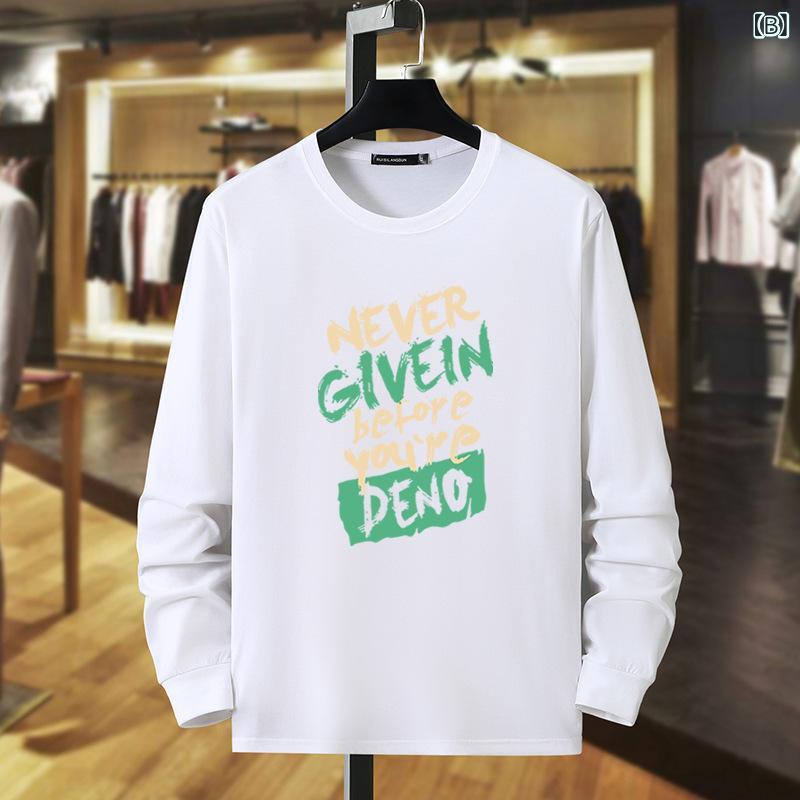 フォークBRのメンズ 大きめサイズ 長袖 Tシャツ トップス 丸首 ゆったりシルエット 秋冬 コットン混紡 麻混 接触冷感 吸湿速乾 耐磨 印花 幾何模様 アルファベット柄 ブラック ホワイト ネイビー グレー ワインレッド ダークグリーン パープル 日常使い カジュ｜アングル3