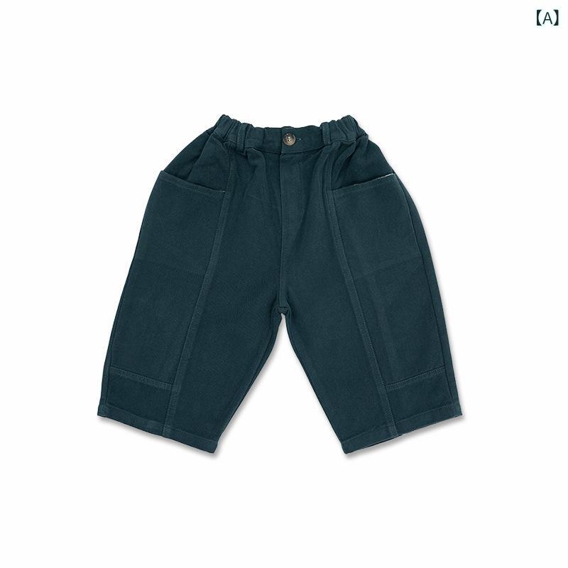 子供 男の子 女の子 ユニセックス 工装パンツ 綿100% 長ズボン 春秋 柔軟素材 酵素洗い 高腰 ゴムウエスト 純色 ボヘミアン 英倫 トレンド ゆったりシルエット ベビー 幼児 1～6歳 80～130cm 日常使い 動きやすい 肌触り良い ライトウ