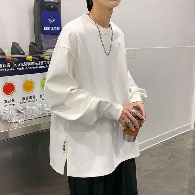 メンズ スウェット トップス 秋冬 長袖 ラウンドネック ゆったり 落肩袖 無地 純色 ポリエステル コットン風 厚手 軽量 吸湿速乾 カジュアル 普段使い ストリートファッション 白色 ブラック ユニセックス ゆったりシルエット ポケット付き ゆったり