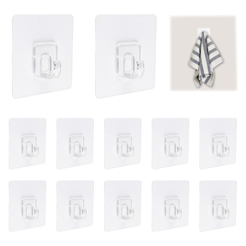 MOROBOR 透明粘着フック 12個パック 高耐久ユーティリティハンガー 頑丈 穴あけ不要 タオルフック 跡が..