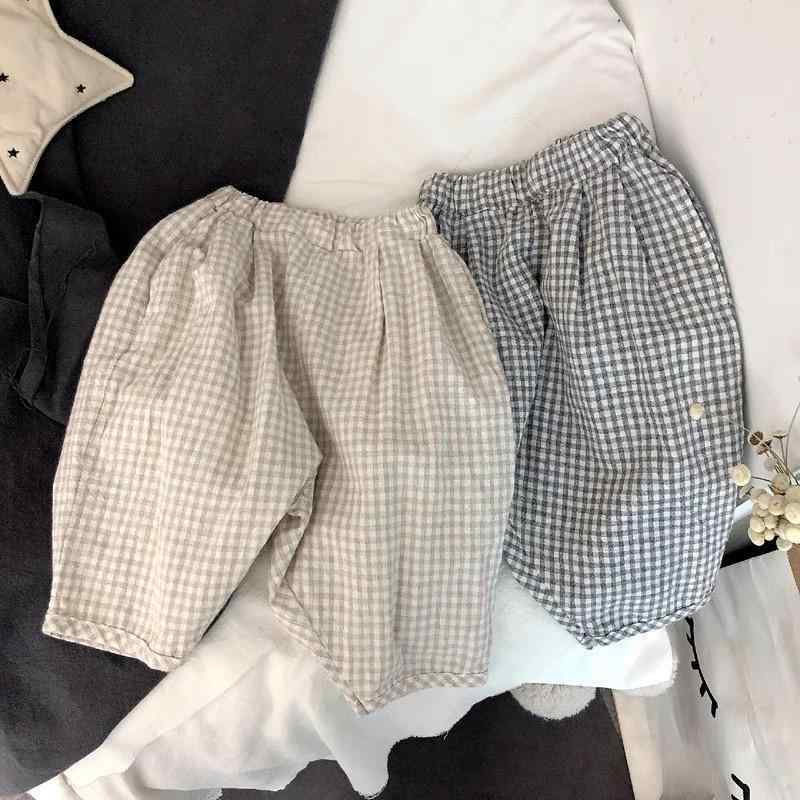 子供 七分パンツ 男女兼用 綿麻 接触冷感 格子柄 ハーレムパンツ ゆったり 夏用 防紫外線 ローライズ ベビー トドラー キャミー ピスタチオグリーン グレー アイボリー ライトカーキ ベージュ コットン リネン ブレンド 伸縮性 軽量 日常着 遊び着
