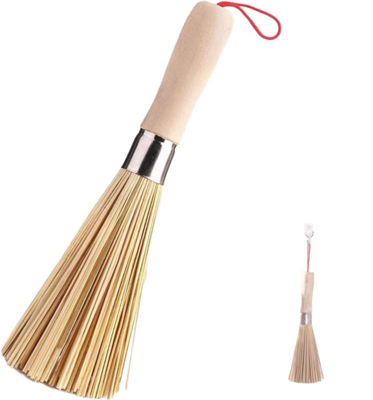 aninako 竹ささら たわし キッチンブラシ 抗菌鉄フライパン 抗菌 ポット洗浄 長約25 cm直径約3 cm 天然植物繊維 竹製 柄付き 台所用品 多機能 乾湿両用 食器洗いブラシ 台所用ブラシ 食器 皿洗い(3)