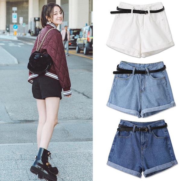 レディース デニム ショートパンツ 高腰 ワイドレッグ 巻き縁 薄手 通勤 カジュアル 学生 普段使い 綿素材 軽量 伸縮性 膝上丈 膝丈 ブラック ホワイト ライトブルー ダークブルー ジッパー ボタン ポケット 韓国スタイル 気質 百搭 脚長効果 ゆ