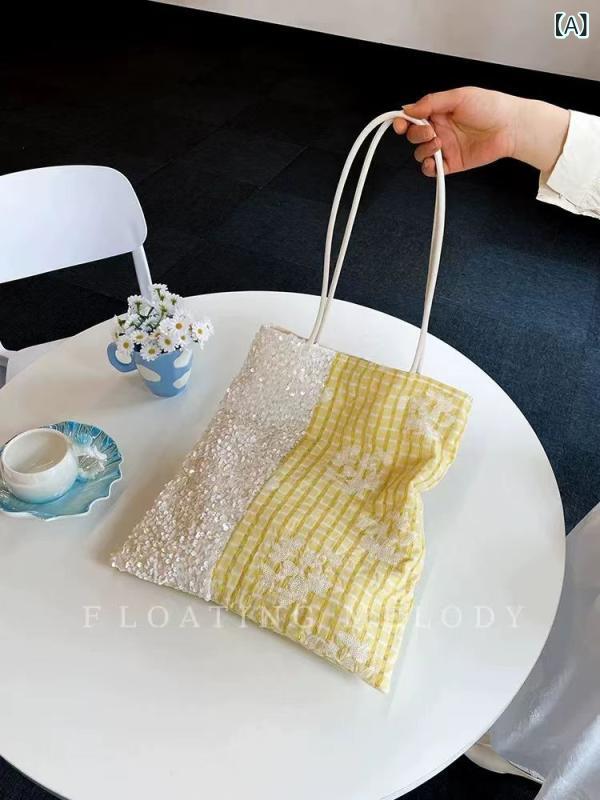 トートバッグ 女性用 春夏 黄色 格子柄 ヒョウ柄 刺繍 ピンク系 切り替え セクシー 軽量 ポリエステル 再生繊維 接触冷感 横型 方形 ソフト素材 シングルショルダー ハンドバッグ 街頭ファッション トレンド 日常使い カード収納 オープン ポケット