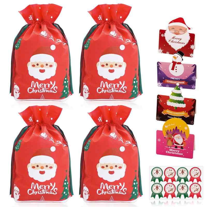 GOKEI クリスマス ギフトバッグ ラッピング袋 巾着袋 ラッピング 袋 両面印刷 リボン付 ギフト巾着 不..