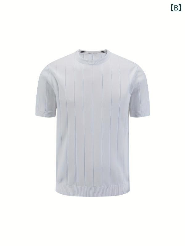 Tシャツ メンズ 春夏 薄手 短袖 丸首 綿混紡 ポリエステル 透気性 ゆったりシルエット 軽量 針織トップス 男性用 ティーシャツ 杏色 白色 春秋 レイヤード 軽熟スタイル 無印線 免燙加工 18-24歳 青少年向け 日常カジュアル 3