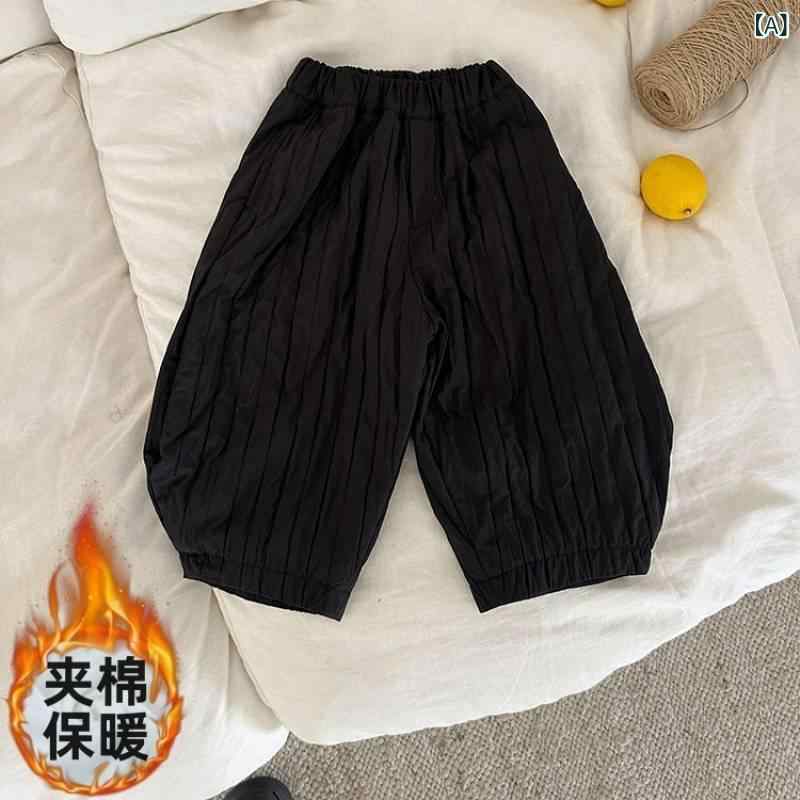 子供用 ユニセックス ロングパンツ 冬用 厚手綿入 ハーレムパンツ 保暖 登山風 柔らかい ポリエステル 綿混紡 純色 ミッドライズ ブラック ベージュ 中大童向け 軽量 暖か 通年対応 普段使い アウトドア 伸縮性 快適 室内外兼用 かわいい シルエッ