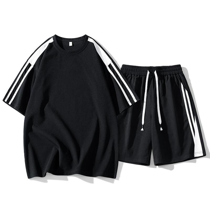 Other - メンズ セットアップ 夏 短袖 Tシャツ ショートパンツ 情侣 韓流 スタイル コットン 混紡 涤纶 ブラック ホワイト ベージュ 青 グリーン ピンク 涼しい 軽量 ゆったり シルエット 日常 スポーツ 外出 18-40歳 向け カジュアル ファッショ