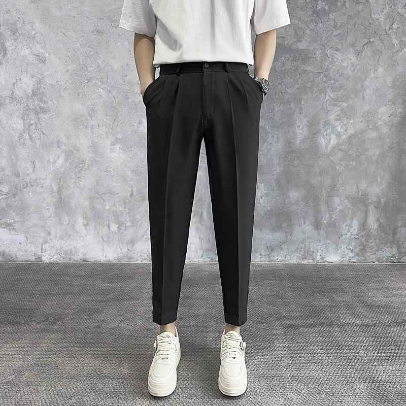 メンズパンツ 軽ビジネス スラックス テーパード レギュラースリム コットン混紡 ポリエステル 微弾力 無鉄 ゆったりシルエット 修身フィット 黒 白 カーキ ダークグレー 春秋 青年向け 日常使い 通勤 ストレートレッグ ロング丈