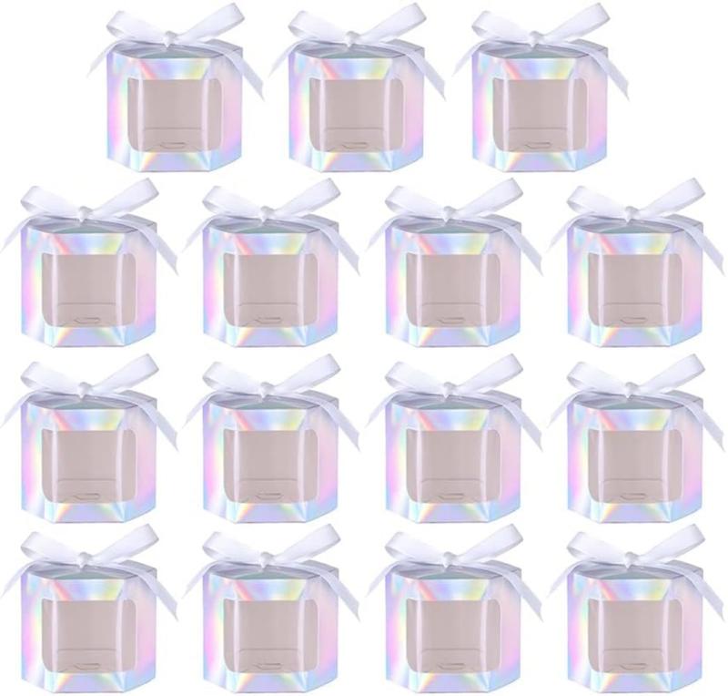 DIFEIUKI 透明窓付き ギフトボックス 25個セット 六角形 ミニケーキボックス ケーキ箱 バレンタインデ..