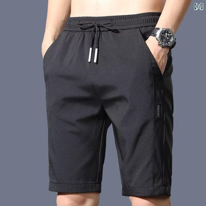 メンズ ショートパンツ 夏用 直筒型 ハーフパンツ 男性用 韓国風 ゆったりシルエット 速乾 スポーツウェア ポリエステル素材 無弾性 黒..