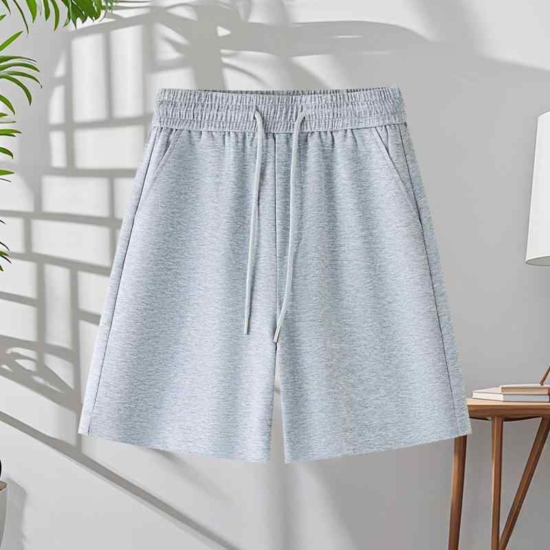 レディース 夏 ショートパンツ 韓国風 ファッション ドローストリング 伸縮 高腰 ワイドレッグ ルーズフィット 多用途 スポーツ 日常 シンプル 薄手 中弾性 直筒型 ポリエステル コットン ブレンド ライトグレー ブラック ベージュ バニライエロー