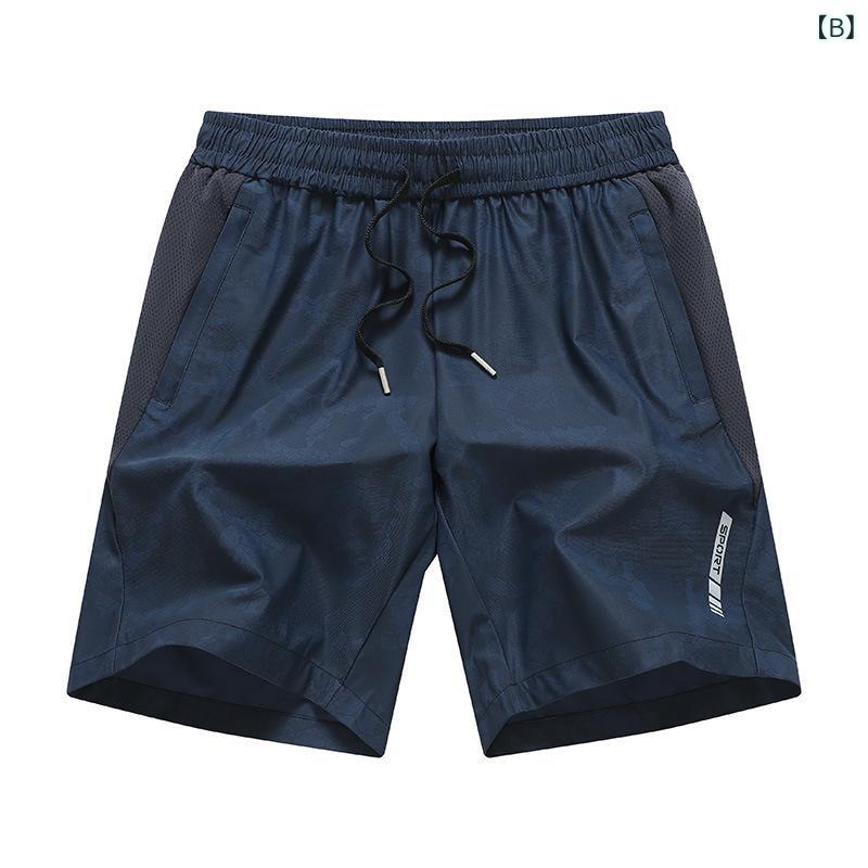 フォークBRのメンズ ショートパンツ 夏用 接触冷感 速乾 ポリエステル 超薄 軽量 ゆったり ワイド ビッグサイズ 膝上丈 ストレート 迷彩柄 スポーツ ランニング ジム トレーニング グレー ネイビー ブラック ライトブルー デニムブルー ミッドウェスト 伸縮性｜アングル3