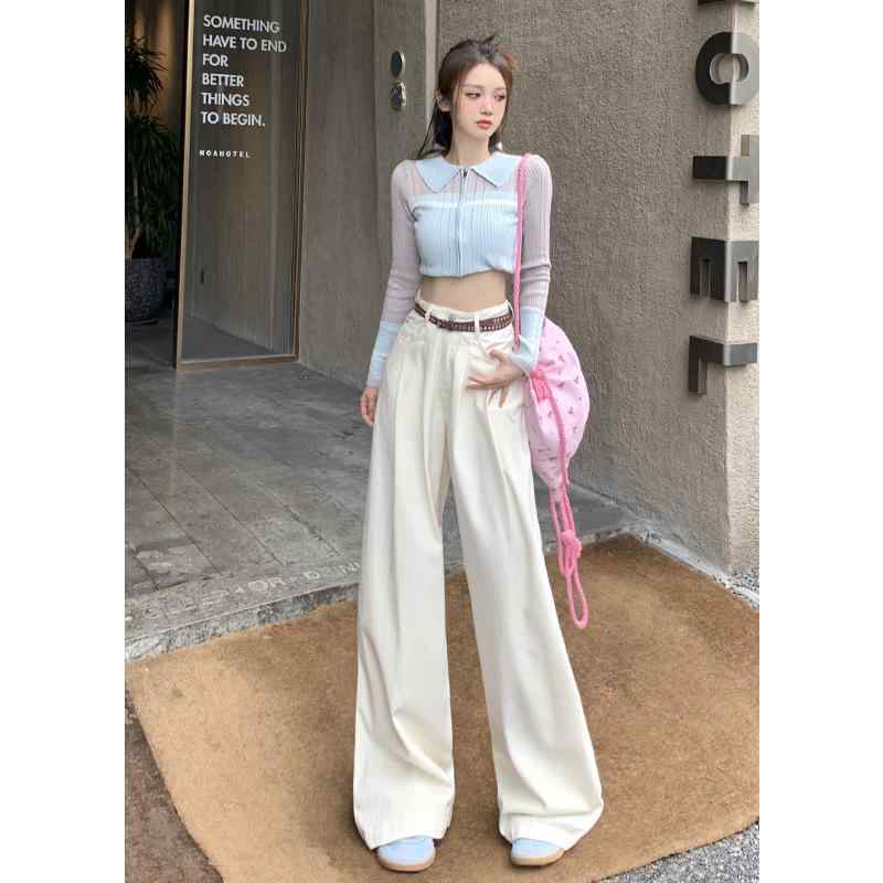 ・カテゴリ: 牛仔裤・スタイル: 清新甜美、温柔风・主な素材: 牛仔布・主な素材: 綿95%以上・スタイル: 直筒裤・パンツ丈: 長丈・ウエスト位置: 高腰・厚み: 中厚・流行要素: プリーツ・カラー展開: 米白色、米白色加長、水泥灰、水泥灰加長、カーキ、深咖・サイズ展開: XS、S、M、L、XL・パンツ形状: ワイドレッグ・ストレッチ: 無・加工: ウォッシュ