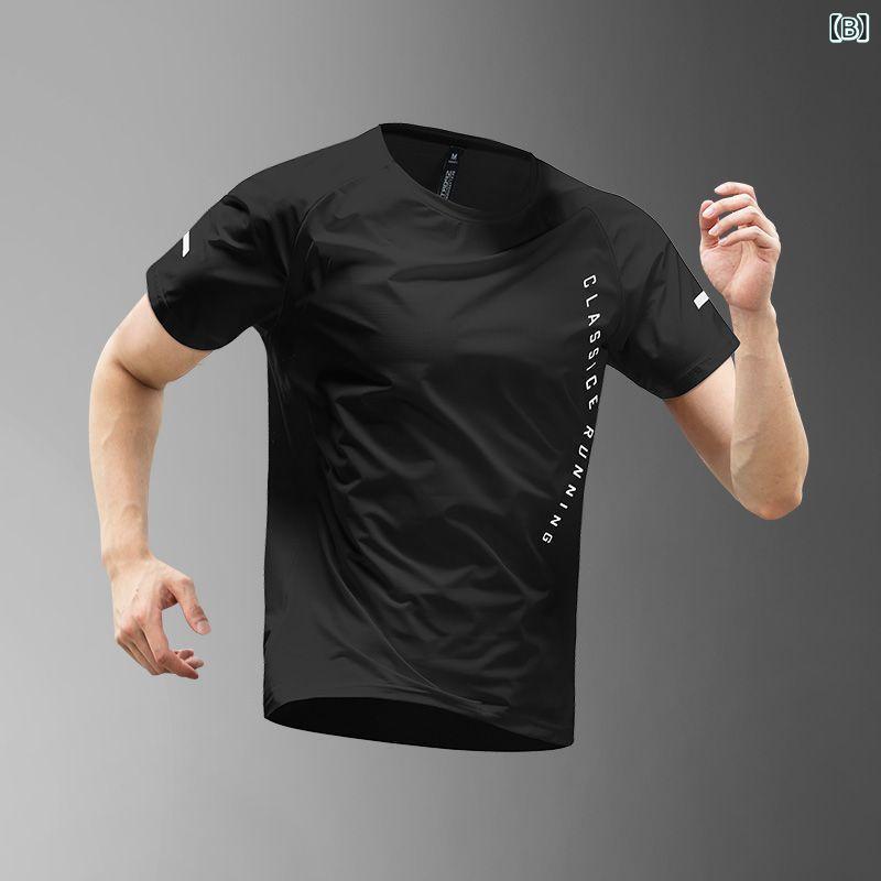 メンズTシャツ 速乾 透気 短袖 薄型 夏用 ランニング トップス 男性用 青少年向け 韓国風 丸首 ゆったりシルエット ストライプ柄 ポリエステル 接触冷感 日常使い 軽量 白 黒 2