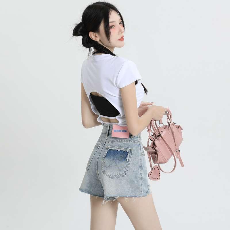 ワイドパンツ レディース 高腰 ストレート デニム ロングパンツ 綿素材 軽量 通勤用 普段使い 気質スタイル 都市風 かわいい 清新 クロップド ショートパンツ タイトシルエット ライトブルー 吸湿速乾 伸縮性 ビッグシルエット ハイウエスト スリムフ