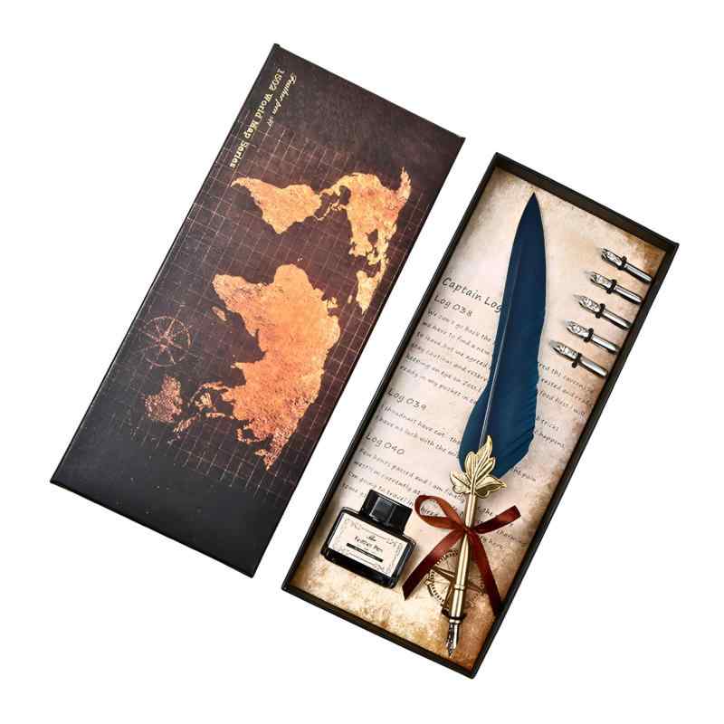 Charmoon 羽ペン アンティーク インクボトル ギフトボックス セット 万年筆 羽根ペン 天然フェザー ディップペン