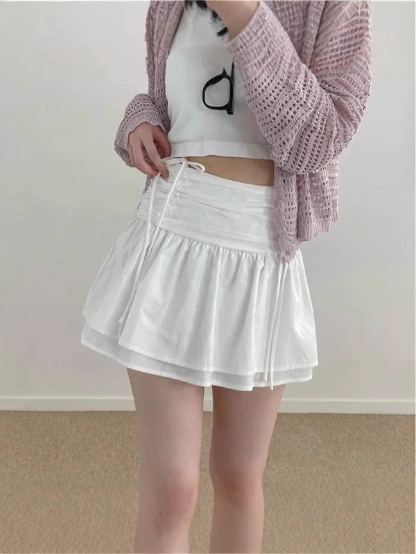 スカート 女性用 半身スカート 短め Aライン プリーツ ギャザー ハイウエスト 蝶結び リボン かわいい 甘め セクシー マイクロストレッチ ポリエステル 軽量 通気性 夏用 白 黒 すっきりシルエット フレア プリンセスライン