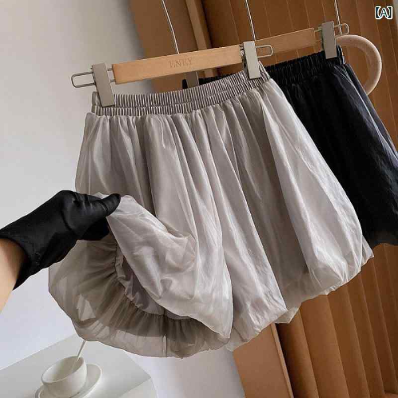 スカートパンツ 女性用 ハイウエスト 立体花苞 Aライン ワイドレッグ フレア ショートパンツ 夏 春夏 接触冷感 腈纶 95%以上 グレー ブラック ゆったり シンプル 気質 通勤 都市 カジュアル 普段使い 軽量 吸湿速乾 切り替え デザイン 百搭