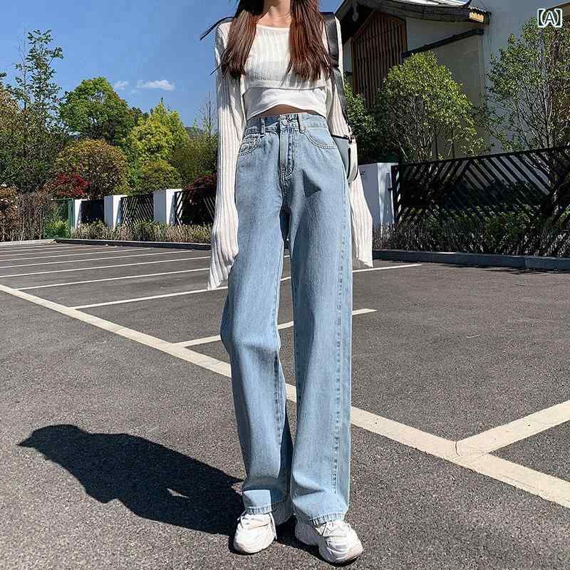 ワイドパンツ 女性用 夏秋 コットン デニム ストレート レギュラー ハイウエスト ゆったり ルーズフィット 軽量 伸縮性 吸湿速乾 洗い加工 ボタン ヴィンテージ スタイル 通勤 普段使い カジュアル ライトブルー レトロブルー ブラックグレー ブラッ fork-br-10633979 フォークBR サンプル画像2