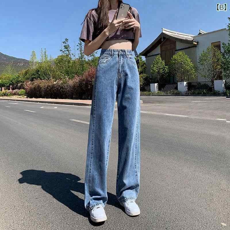 ワイドパンツ 女性用 夏秋 コットン デニム ストレート レギュラー ハイウエスト ゆったり ルーズフィット 軽量 伸縮性 吸湿速乾 洗い加工 ボタン ヴィンテージ スタイル 通勤 普段使い カジュアル ライトブルー レトロブルー ブラックグレー ブラッ fork-br-10633979 フォークBR サンプル画像3